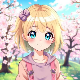 A beautiful girl with light blonde hair, depicted in a vibrant and colorful anime style