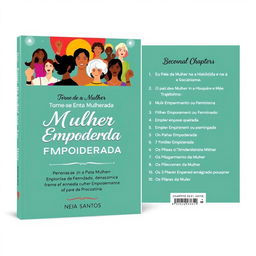 Design for an eBook cover and back cover titled 'Torne-se Uma Mulher Empoderada e Pare de Procastinar', authored by Neia Santos