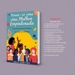 Design for an eBook cover and back cover titled 'Torne-se Uma Mulher Empoderada e Pare de Procastinar', authored by Neia Santos