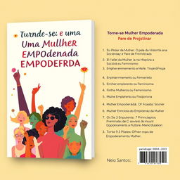 Design for an eBook cover and back cover titled 'Torne-se Uma Mulher Empoderada e Pare de Procastinar', authored by Neia Santos