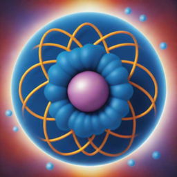 Illustration of an oxygen atom, featuring eight protons and neutrons in the nucleus, with eight electrons in the outer shell, all placed against a vibrant scientific backdrop.