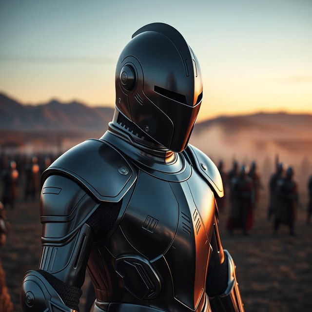 A sleek, slim suit of armor that fits tightly to the body, featuring a modern design with smooth, reflective surfaces