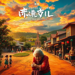 A vibrant movie poster reflecting the identity of a rural community, showcasing the warmth and stories of the village