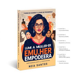 Cover design for the book 'Torne-se Uma Mulher Empoderada e Pare de Procastinar' by Neia Santos, featuring a powerful and inspiring composition