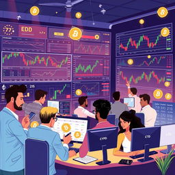 An informative and visually captivating illustration that highlights the world of crypto, forex, and CFD (Contract for Difference) trading