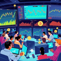 An informative and visually captivating illustration that highlights the world of crypto, forex, and CFD (Contract for Difference) trading