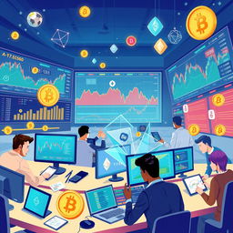 An informative and visually captivating illustration that highlights the world of crypto, forex, and CFD (Contract for Difference) trading