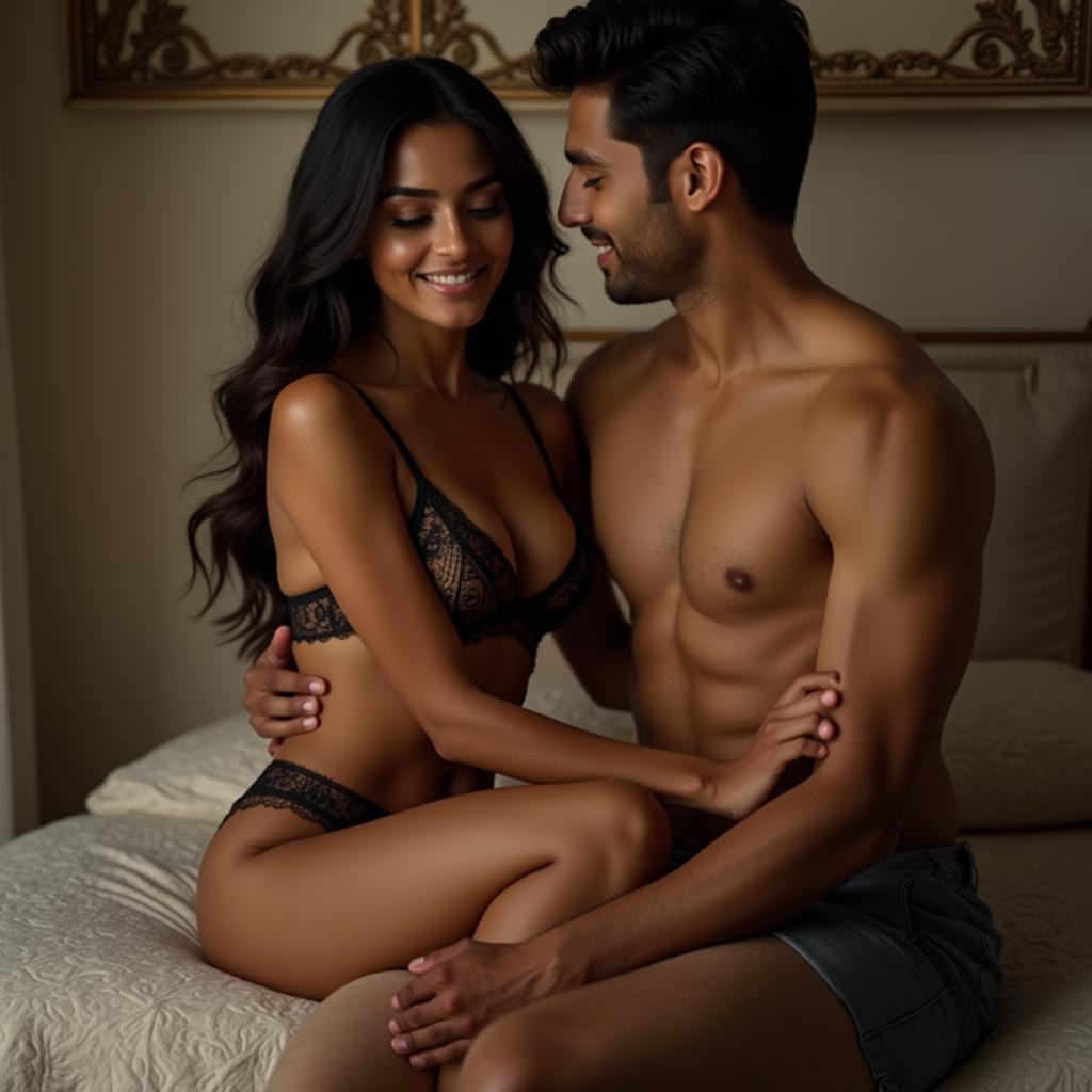 A stunningly beautiful Indian woman, radiating elegance and charm, is seated gracefully on a decorative shelf