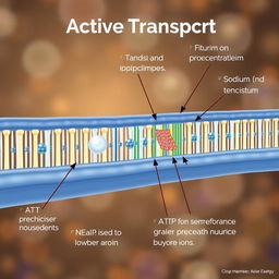 An educational illustration depicting active transport in a cell membrane