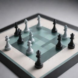 Design a 3D image of a chess game in progress. The holographic indicators display possible moves, potential outcomes, and probabilities for each piece, mid-move, capturing the essence of strategic decision-making.