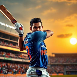 A portrait of Virat Kohli, a well-known Indian cricketer, in an action pose while batting on the cricket field