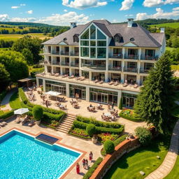 A stunning five-star hotel nestled in a picturesque rural setting