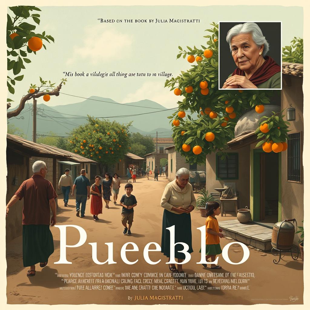 A movie poster based on the book "Pueblo" by Julia Magistratti, depicting a nostalgic return to a village