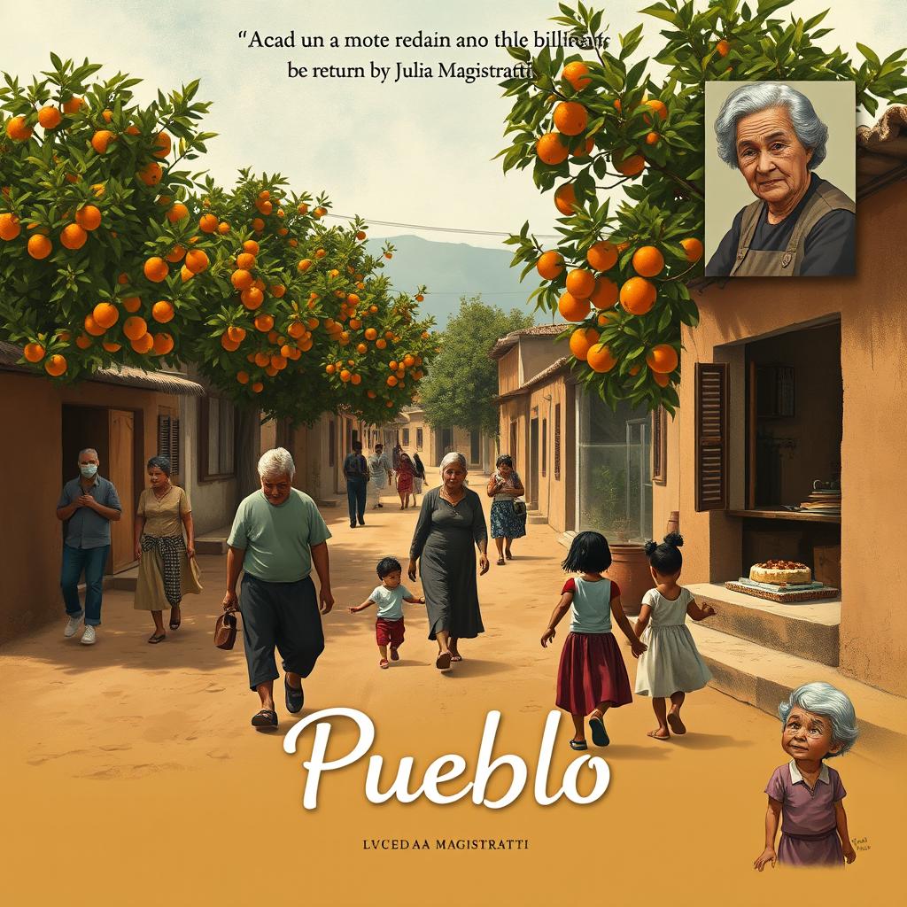 A movie poster based on the book "Pueblo" by Julia Magistratti, depicting a nostalgic return to a village