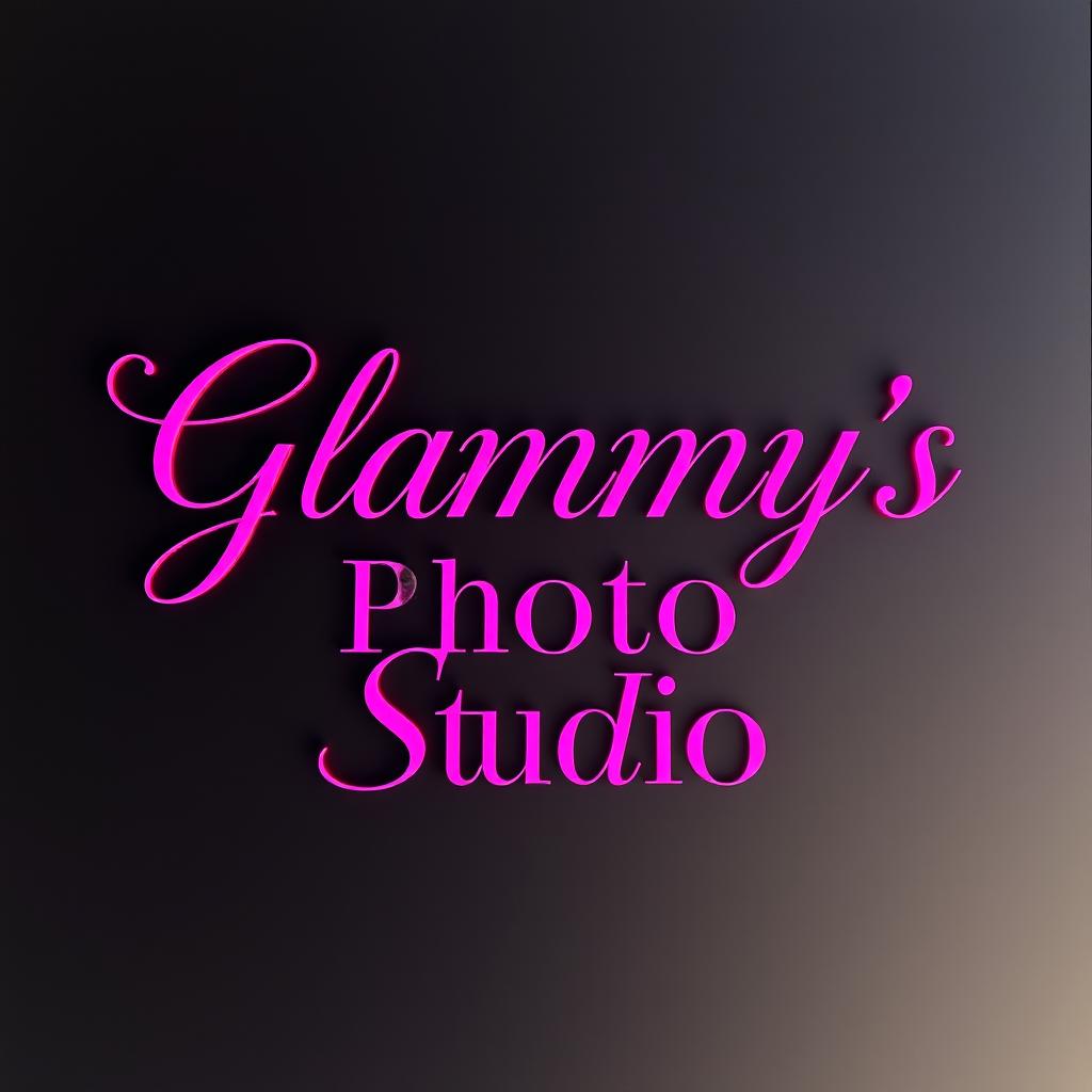 The phrase 'Glammy's Photo Studio' elegantly designed in vibrant pink text, prominently featured against a sleek black background