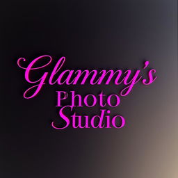 The phrase 'Glammy's Photo Studio' elegantly designed in vibrant pink text, prominently featured against a sleek black background