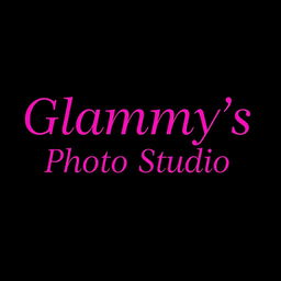 The phrase 'Glammy's Photo Studio' beautifully designed in bold, vibrant pink lettering against a sleek and elegant black background