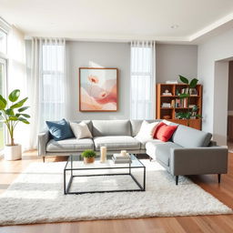 A beautifully designed modern living room featuring a bright, airy atmosphere