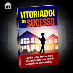 A striking book cover for the title 'Vistoriador de Sucesso', featuring a modern urban backdrop with a silhouette of a person holding a clipboard, inspecting a beautiful property