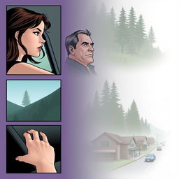 A comic book layout designed for an A4 page, divided into six panels that illustrate the beginning of a Twilight-inspired story without any text