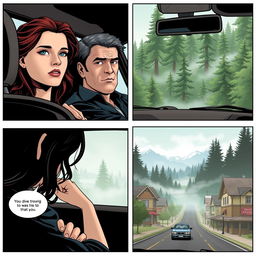 A comic book layout designed for an A4 page, divided into six panels that illustrate the beginning of a Twilight-inspired story without any text