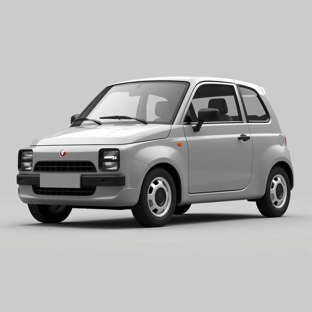 A compact three-door hatchback car designed in 3D render, with high definition quality