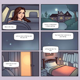 A comic strip composed of 4 panels arranged to fill an entire A4 page, depicting the story of Bella from 'Twilight