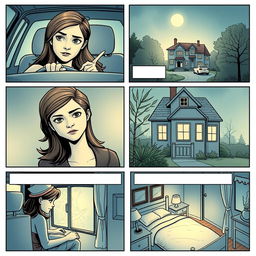 A comic strip composed of 4 panels arranged to fill an entire A4 page, depicting the story of Bella from 'Twilight