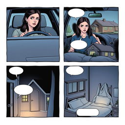 A comic strip composed of 4 panels arranged to fill an entire A4 page, depicting the story of Bella from 'Twilight