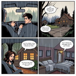 A comic strip featuring 4 panels arranged to fill an entire A4 page, telling the story of Bella in 'Twilight