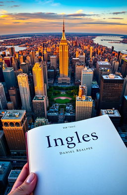 A stunning aerial view of New York City, showcasing its iconic skyline with famous landmarks like the Empire State Building and Central Park in the background