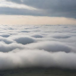 A vast, sprawling landscape disappearing into a misty horizon under a sky filled with soft, billowing clouds.