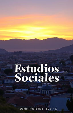 A panoramic view of Quito City showcasing its historical architecture surrounded by the Andes mountains, featuring a vibrant sunset in the background