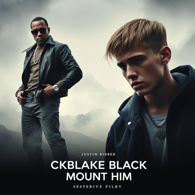 A dramatic movie poster for a fictional film titled 'Broke Black Mount Him' featuring P Diddy and Justin Bieber