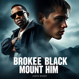 A dramatic movie poster for a fictional film titled 'Broke Black Mount Him' featuring P Diddy and Justin Bieber