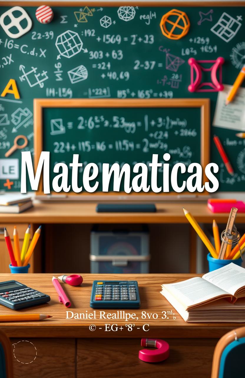 An artistic representation of mathematics, featuring symbolic elements like numbers, equations, geometric shapes, and diagrams