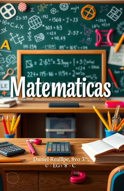 An artistic representation of mathematics, featuring symbolic elements like numbers, equations, geometric shapes, and diagrams