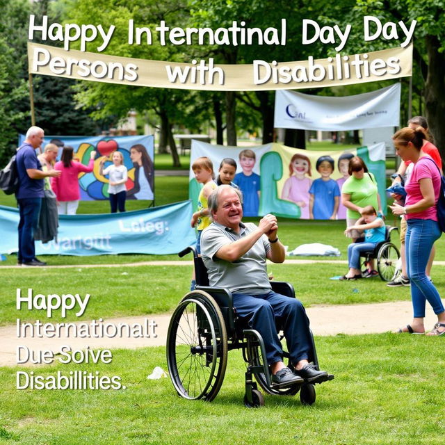 A heartwarming scene celebrating International Day of Persons with Disabilities, featuring individuals with various disabilities engaging in joyful activities