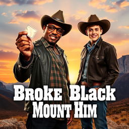 A movie poster for a western film titled 'Broke Black Mount Him'