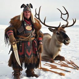 An Inuit tribal chief standing proudly with an Eskimo warrior from Saint-Laurent