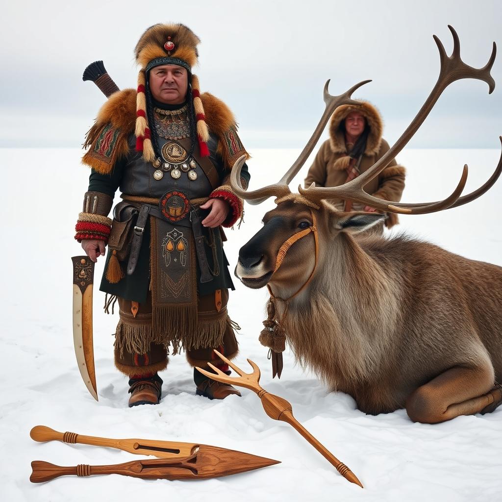 An Inuit tribal chief standing proudly with an Eskimo warrior from Saint-Laurent