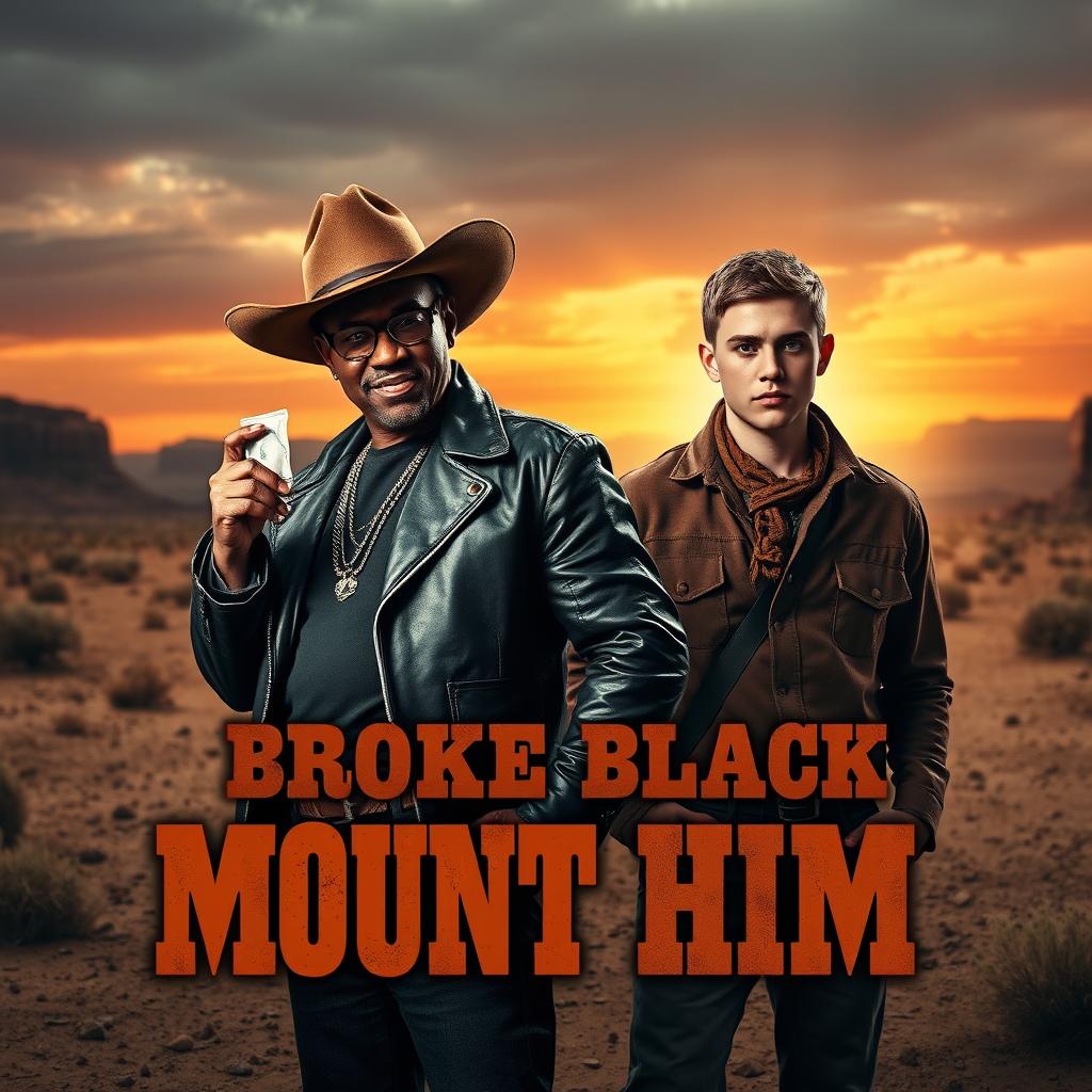 A movie poster for a western film titled 'Broke Black Mount Him'