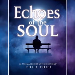 A book cover design titled "Echoes of the Soul" in bold luminous white lettering against a deep blue and purple dreamy background, symbolizing profound feelings