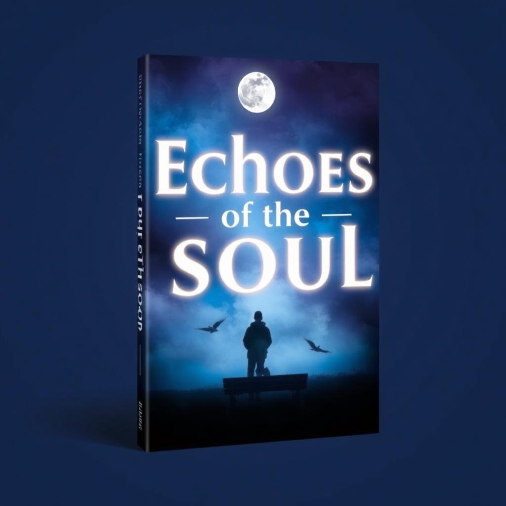 A book cover design titled "Echoes of the Soul" in bold luminous white lettering against a deep blue and purple dreamy background, symbolizing profound feelings