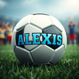 A creative and artistic depiction of a football (soccer ball) featuring the name "ALEXIS" prominently displayed on its surface