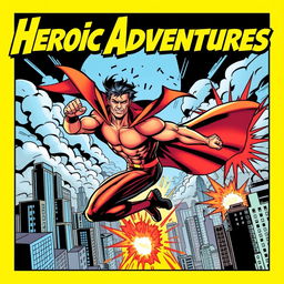 An action-packed comic book cover featuring a dynamic superhero in mid-flight, showcasing their muscular physique in a stylish, form-fitting costume