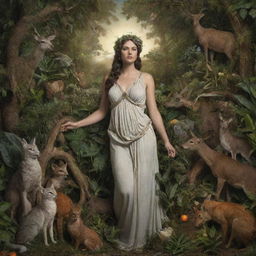 Artistic representation of the Roman goddess Ceres surrounded by diverse types of fauna