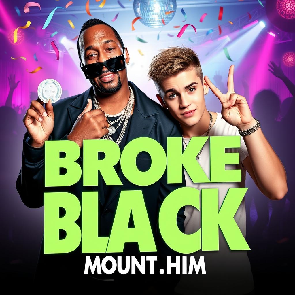 A lively and vibrant movie poster for a party movie titled 'Broke Black Mount Him'