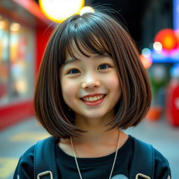 A cute Korean girl with a stylish bob haircut, exuding charm and playfulness