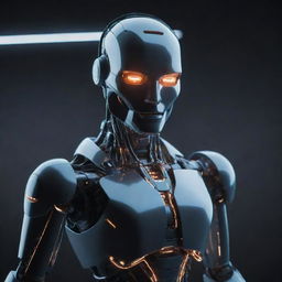 A futuristic AI robot with glowing lights and advanced designs